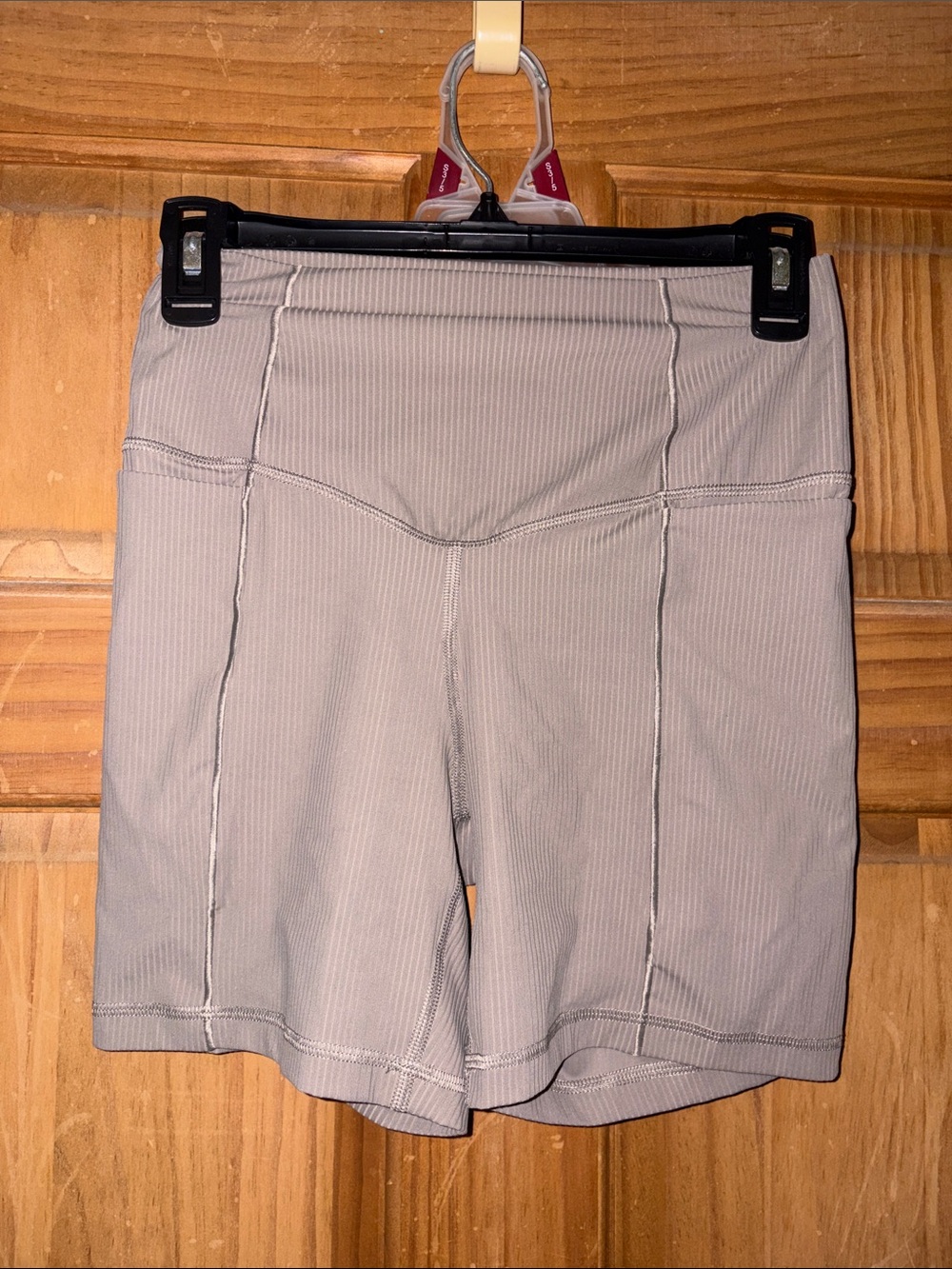 Avia Ribbed High-Waist Bike Shorts in Taupe